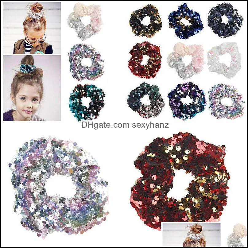 Pony Tails Holder Hair Jewelry 12 Styles Mermaid Sequin Hairband Children Princess Tie Charm Scrunchie Ponytail Aessories Gwb12109 Drop Deli