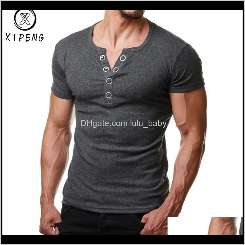 henley t shirt men 2019 summer fashion v neck short sleeve tee shirt homme casual slim fit metal button design mens t-shirts xxl