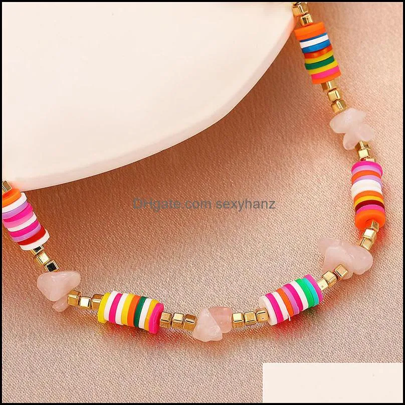 Summer Colorful Gravel Pottery Necklaces Ethnic Style Splicing Alloy Beaded Bracelets European Women Vacation Party Gift Chain Jewelry