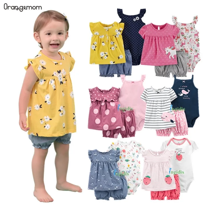 Летние платья 2021 набор хлопковый дом для детской одежды, 15 цветов короткий костюм для детской одежды Unicorn 210315