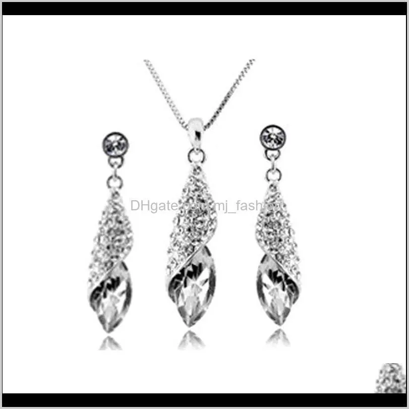 top grade silver jewelry sets new fashion crystal earrings pendants necklaces set for women girl gift wholesale