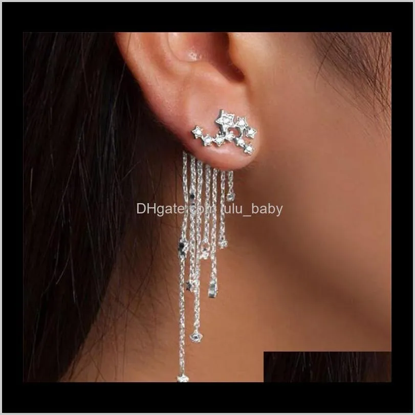 women fashion tassel star pendant earring gold & silver color stylish crystal long earrings fine jewelry best gift t312