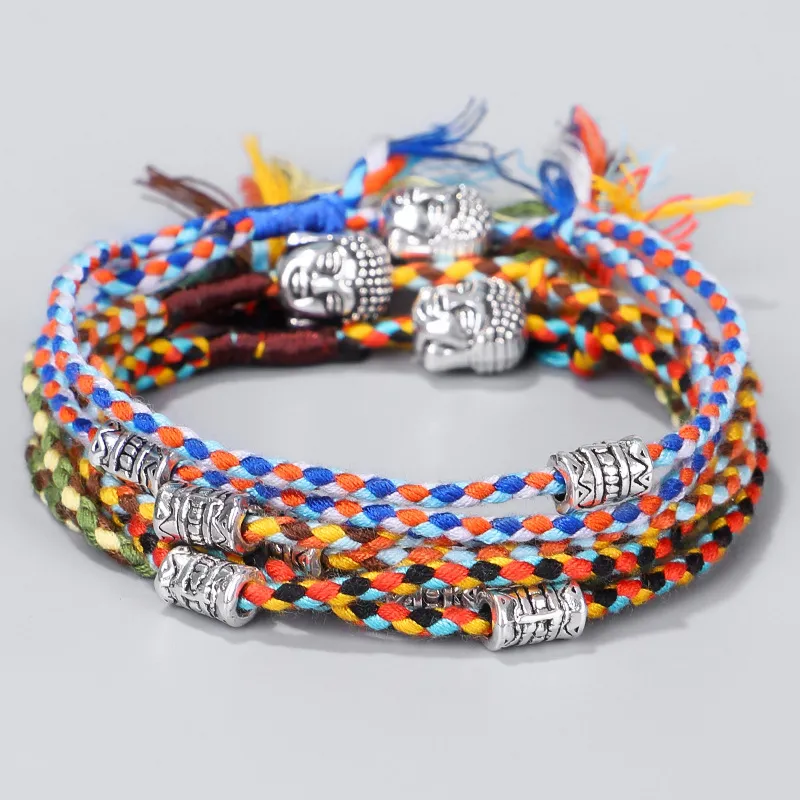 Tibetansk buddha huvudarmband hand gnugga wen leklinje hand rep hand vävt bomullspararmband