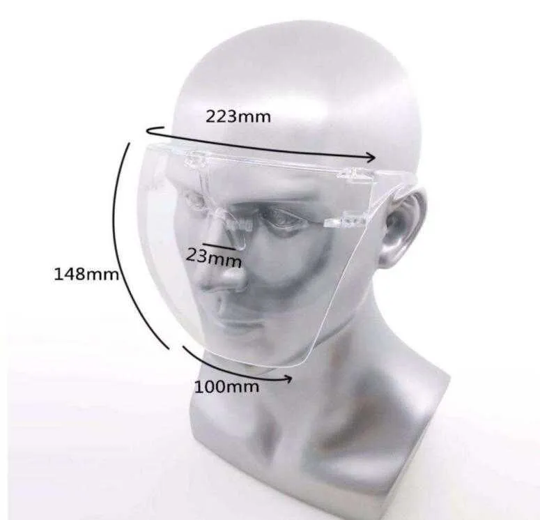 Plastic Safety Faceshield With Glasses Frame Transparent Full Face Cover Protective Mask Anti-fog Face Shield Clear Designer Masks YL1258