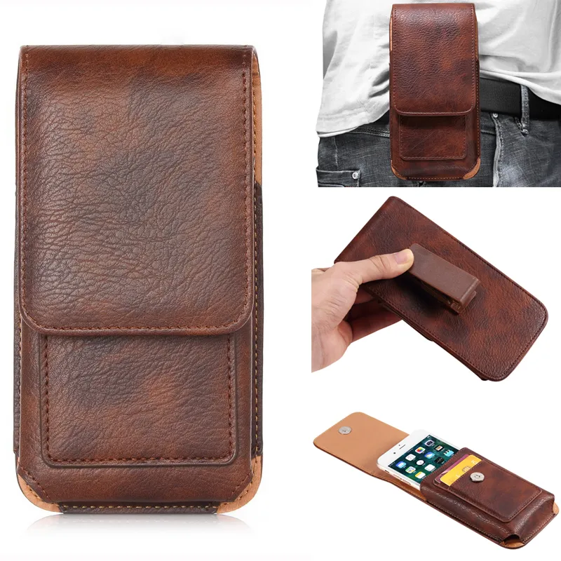 Universal Leather Vertical Waist Cases Belt Clip Holster Pouch Carrying Bag For 3.5-6.8 inch Phone iPhone 15 14 13 12 Pro Max Samsung S22 S23 S24 Ultra Huawei MOTO LG