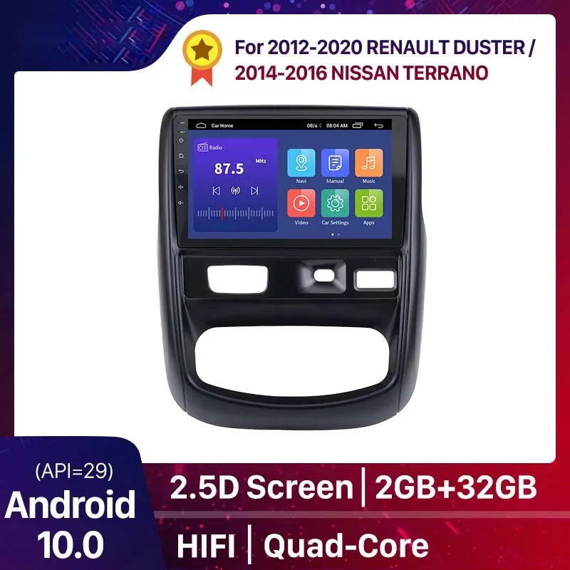Samochód DVD GPS Navi Radio Player na 2012-2020 Renault Duster / 2014-2016 NISSAN TERRANO 2.5D Ekran HiFi 9-calowy Android 10.0 DSP IPS