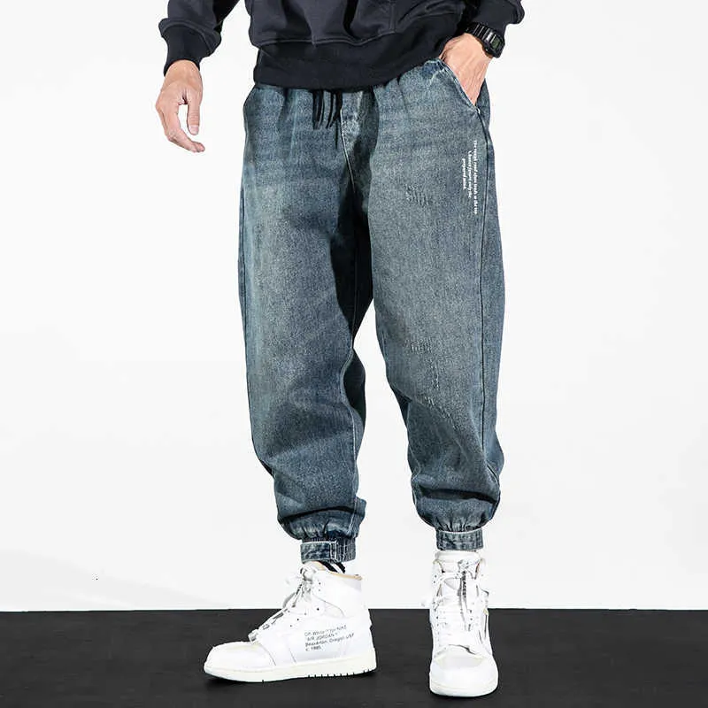 Mode streetwear män jeans lös passform retro blå hög kvalitet casual denim cargo byxor hip hop joggers breda ben bomull byxor