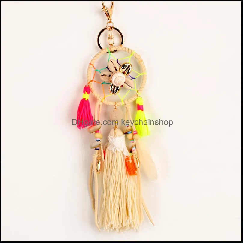 Summer Beach Bag Tassel Pendants Jewelry Keychain Bohemian Shell Car Decoration Beaded Key Ring