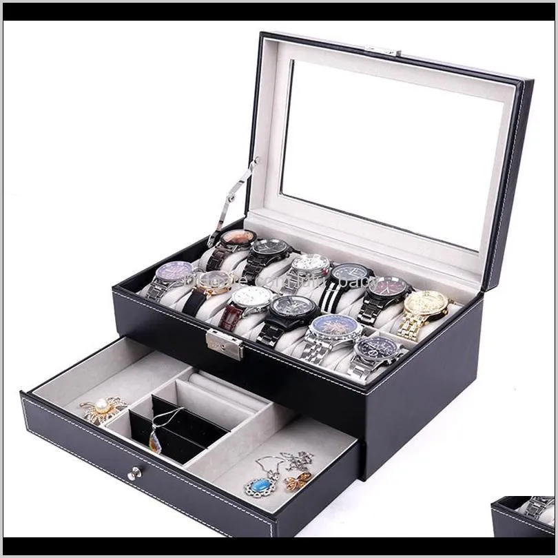  pu leather double-layer jewelry box high-end 12 slots watch box jewelry glasses storage box