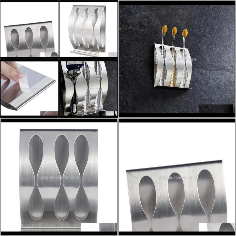 Stainless Steel 3 Holes Toothbrush Holder Wall Mounted Razor Holder With Self Adhesive Tape Multifunctional Storage Organizer