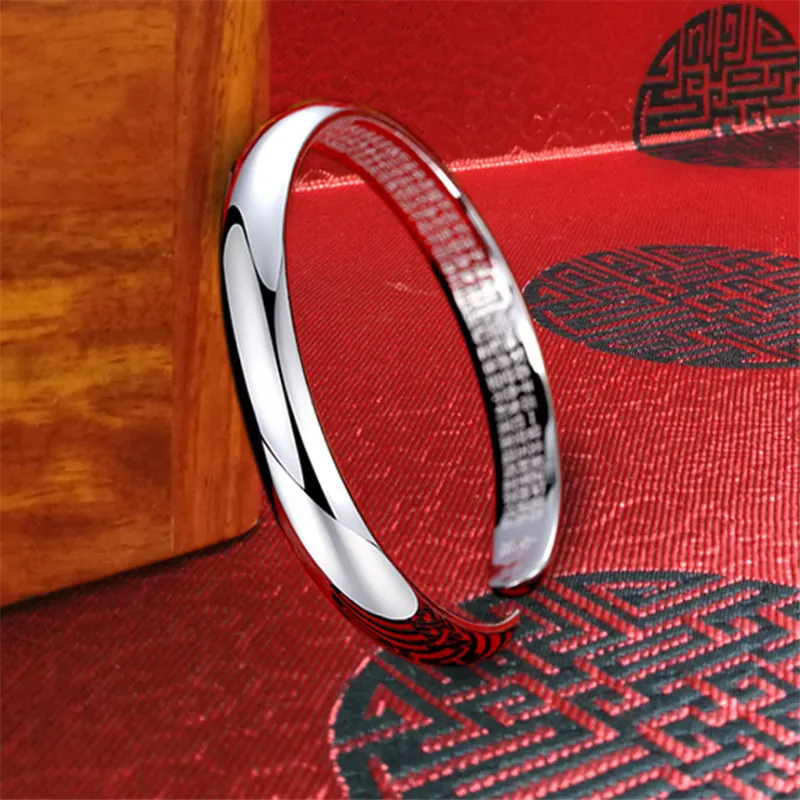 Nehzy 925 Sterling Silver New Retro Heart Sutra Silver Bangles Kvinnor Armband Fashion Glossy Simple Luxury Smycken 1184 T2