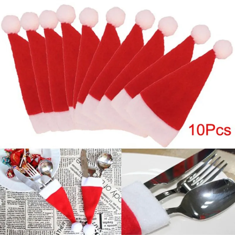 Christmas decorations Mini Santa Hat bottle candy hat flannelette cap knife and fork cover