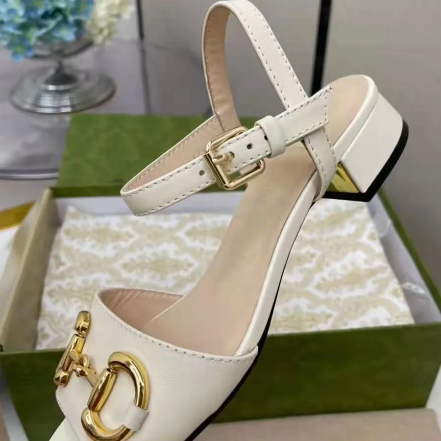 Designer Leather Horsebit Beige Sandals For Women Open Toed Ankle