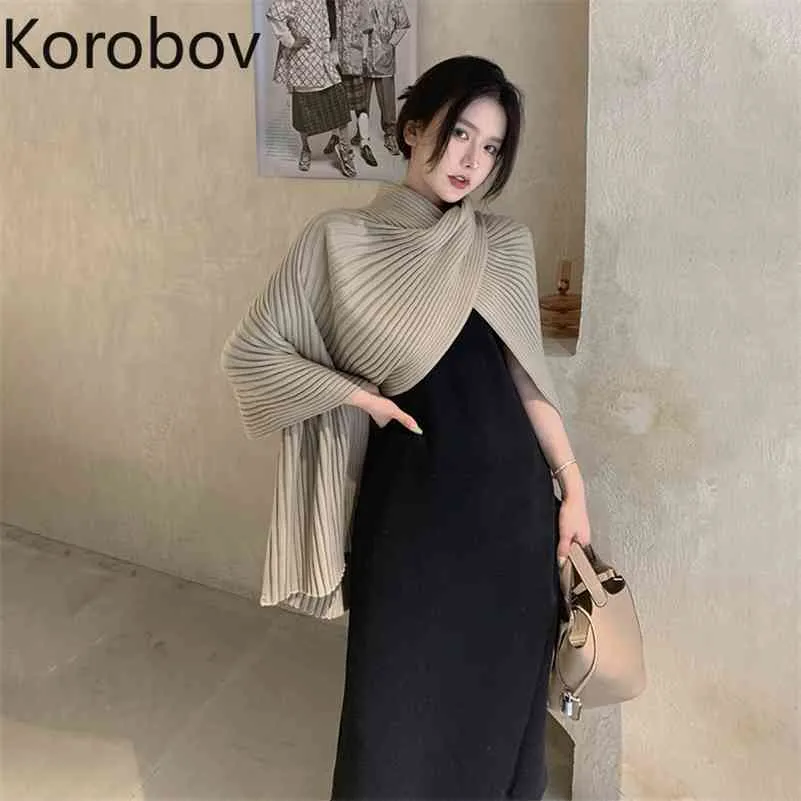 Korobov Dolcevita solido Donna Maglioni avvolgenti lavorati a maglia Coreano Manica a pipistrello Office Lady Pullover Capispalla vintage Suéter Mujer 210430