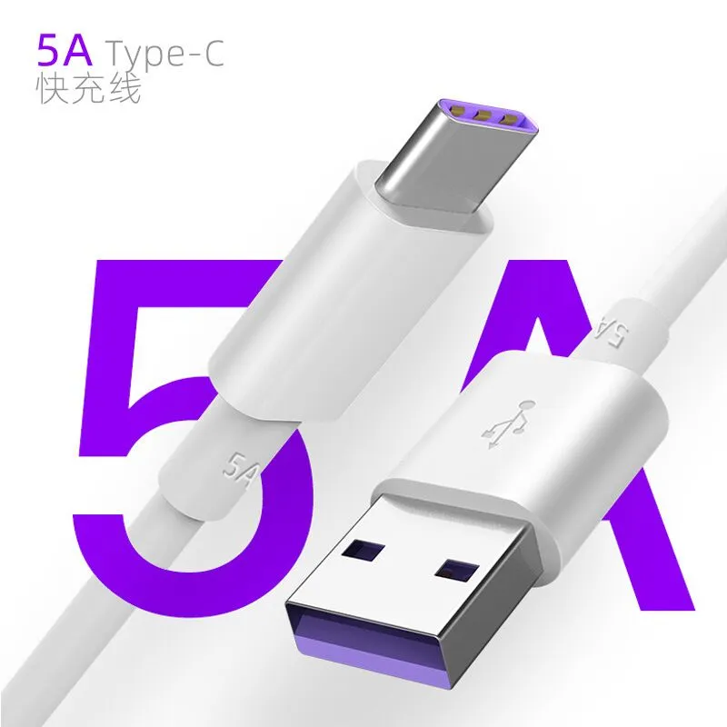 5A Typ-C Fast Rapid Laddkablar för Huawei Kabel 66W Max Supercharge USB-C Data MTA 40 P40 Pro Honor