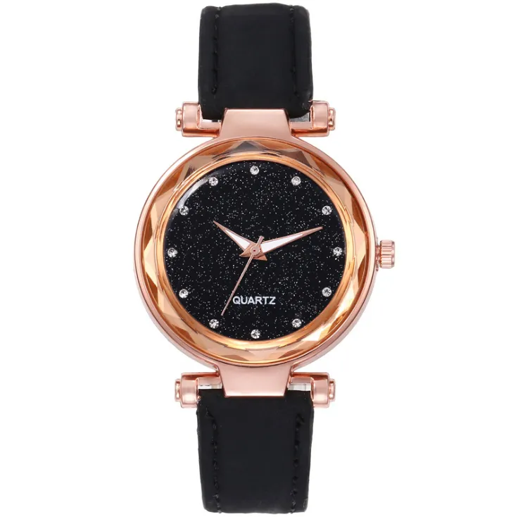 Casual Star Horloge Geschuurd Lederen Band Zilveren Diamanten Wijzerplaat Quartz Dameshorloges Dames Horloges Fabriek Whole251Y