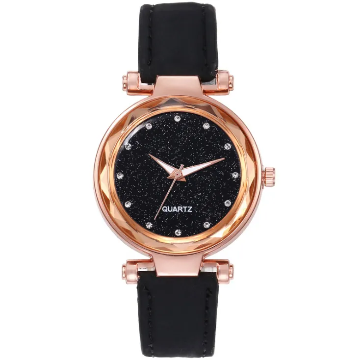 Casual Star Watch Sanded Leather Strap Silver Diamond Dial Quartz Womens Watches Ladies Wristwatches Manufactory Whole335K