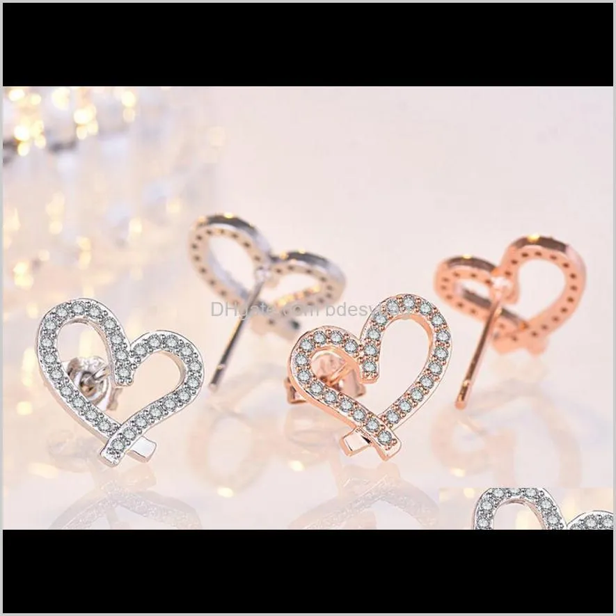 newest designer love heart earrings with crystal 18k gold plated earings shining diamond earrings for women white zircon earrings