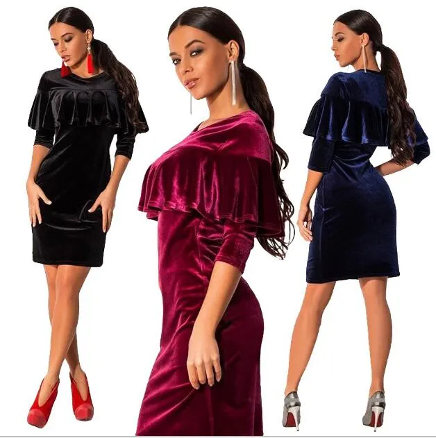 Women's O neck Long Sleeve Mermaid Velvet Fabric Evening Dresses High Quality Charming Celebrity Gowns Prom Dress