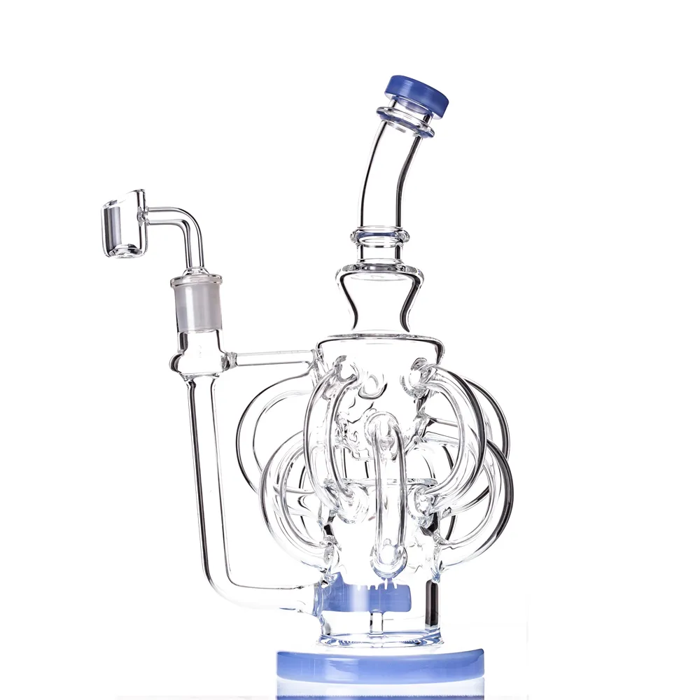 2021 Hookahs Recycler Glass Bong Smoke Bongs DAB Rigvattenrör Tten Arms 10,2 tum 14mm Joint med kvarts banger eller glidskål