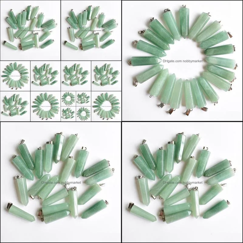 natural stone green aventurine Hexagonal pillar shape charms point Chakra pendants for jewelry making diy necklace earrings