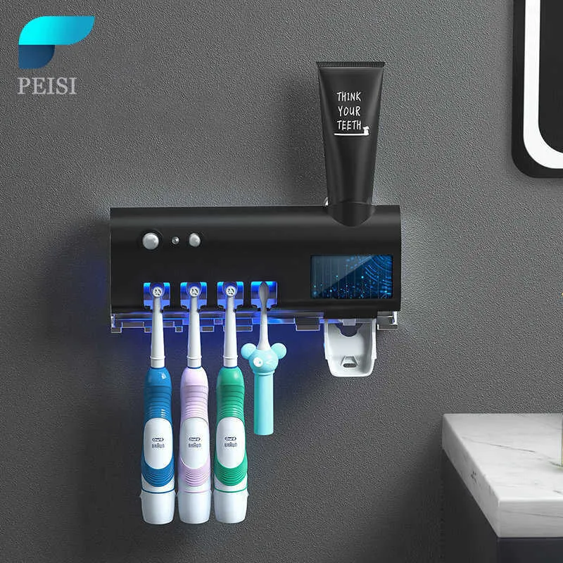 PEISI Portaspazzolino UV Dispenser di dentifricio Scatola di immagazzinaggio per il bagno a energia solare Set di accessori per la casa 210709