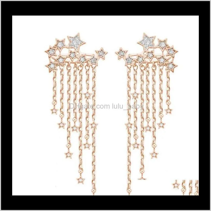 women fashion tassel star pendant earring gold & silver color stylish crystal long earrings fine jewelry best gift t312