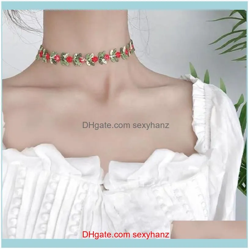 Korea Boho Flower Charms Chian Necklace Choker For Women Girl Harajuku Collars Cute Daisy Fabric Lace Jewelry Chokers