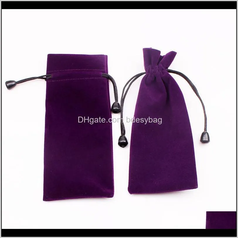 5pcs/lot rectangle shape velvet bags 7.5x18cm jewelry cosmetic lipstick packaging pouches purple and black drawstring velvet bag