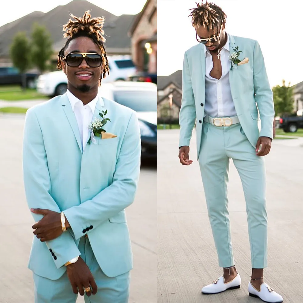 Two-Pieces Casual Light Green Single Breasted Men Suits Slim Fit Groom Wedding Dress Men's Suit