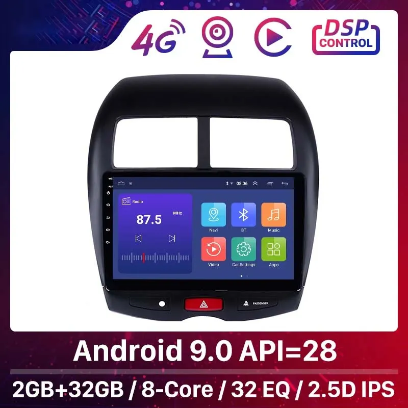 2 DIN CAR DVDラジオマルチメディアビデオプレーヤーナビゲーションGPS Android 2010-2015三菱ASX Peugeot 4008