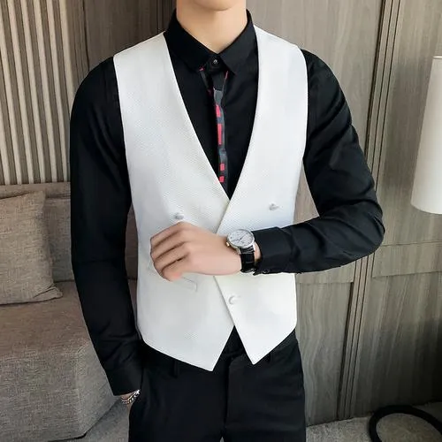 Mens Double Breasted Suit Vest In White Black And Red For Business Casual Nightclub Or Large Size 5XL Suit Waistcoat Mens From Buoyantrade 25.35 DHgate.Com