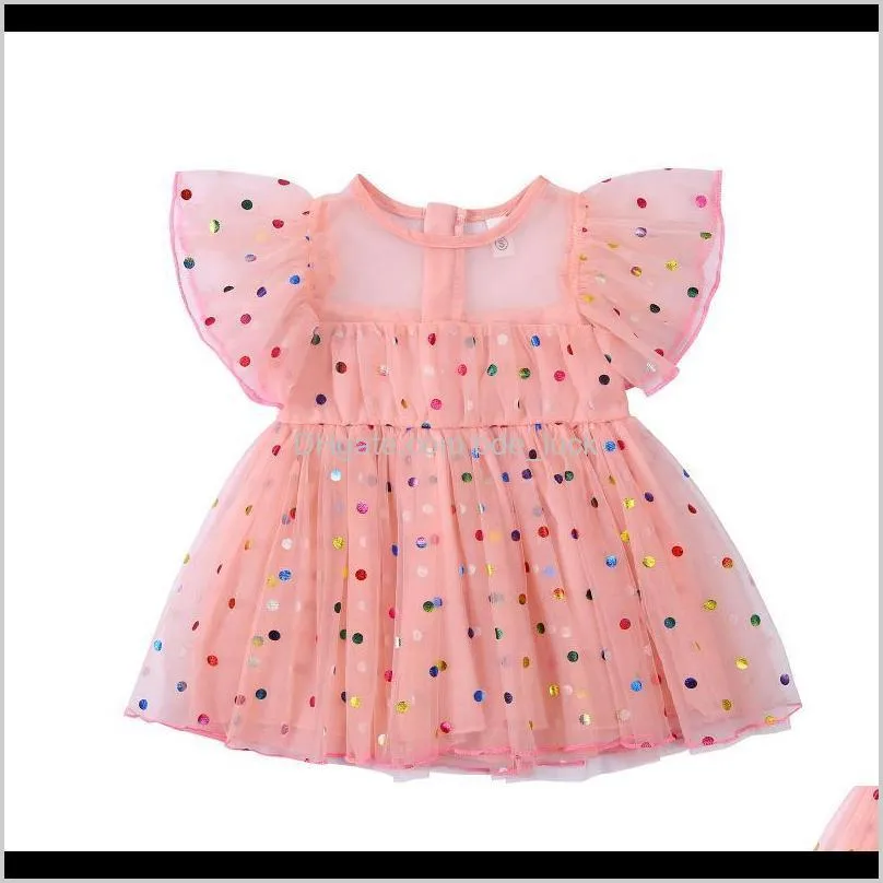 Elbiseler Bebek Bebek, Çocuk MaternityBaby Çocuk Kız Kısa Kollu Örgü Elbise Renkli Polka Dot Desen Baskı Ile Fırfır Dekorasyon Yaz C