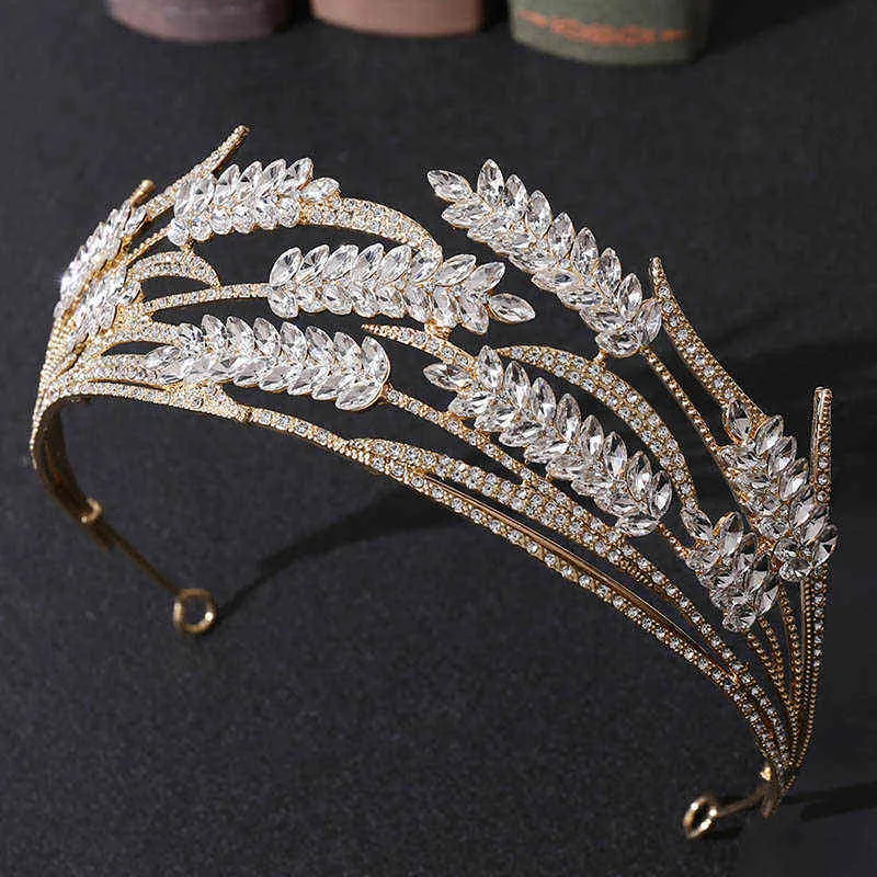 FORSEVEN Diademi di cristallo di lusso a forma di grano corona fatta a mano color oro sposa tiara da sposa copricapo accessorio per capelli da donna JL