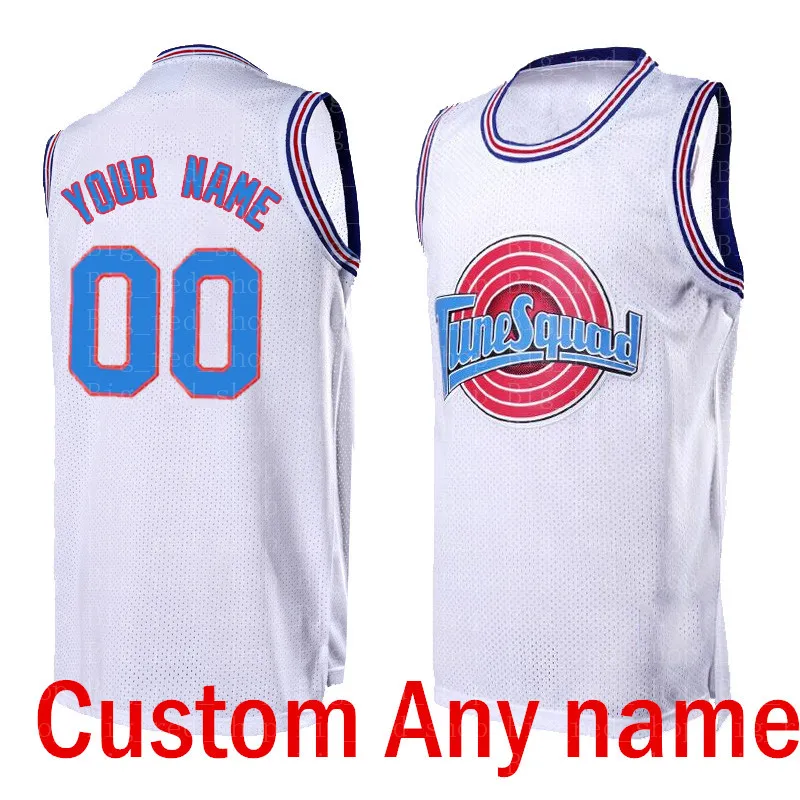 DESIGN FAI DA TE personalizzato Film Space Jam Qualsiasi numero Maglia 00 Maglia da basket Felpa con cuciture personalizzate nome della squadra e numero Bianco