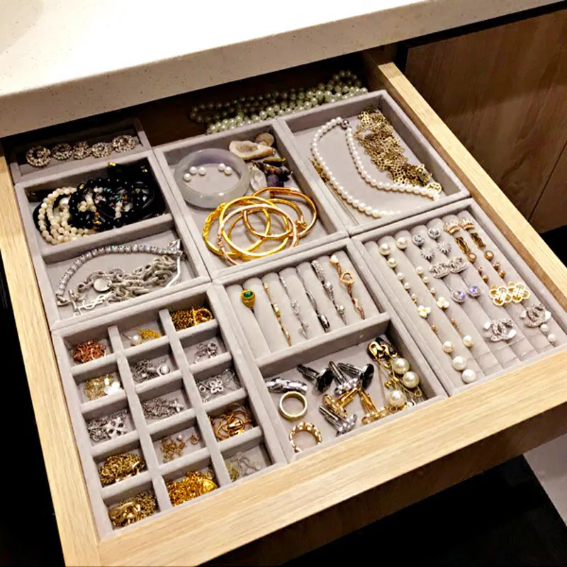 Drawer DIY Jewelry Storage Tray Ring Bracelet Gift Box Jewellery Organizer Earring Holder Small Size Fit Most Room Space