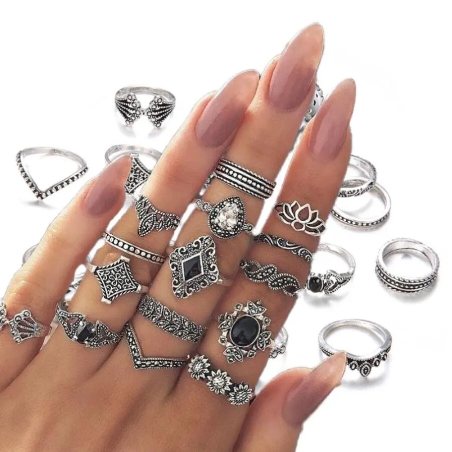 14pcs/set Silver Moon Star Flower Finger Rings Set Punk Rings For Boys Girls  | Fruugo NO