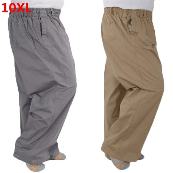 Taglie forti 8XL 11XL 12XL pantaloni casual in cotone a vita alta con fascia elastica sottile estiva da uomo di mezza età papà oversize 9XL 8XL 7XL X0615