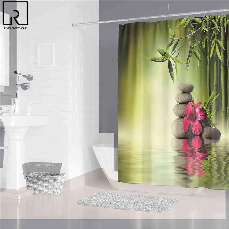 M&W Dasdesign Rideau De Douche En Bambou Sur L'Eau - En Tissu Réfléchissant - Vert Exotique