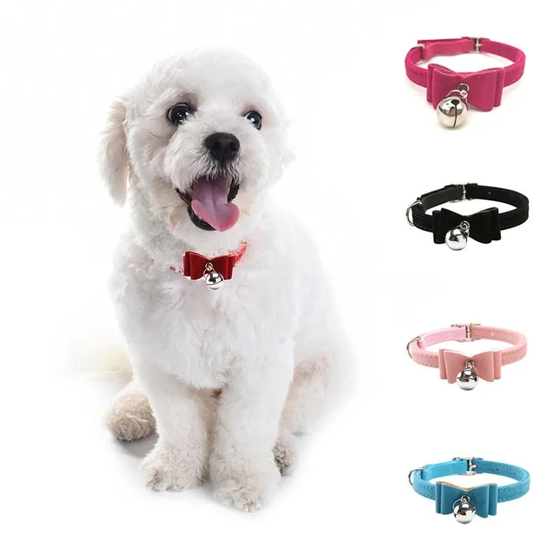 Collari per cani Guinzaglia Collare Cat Collar in velluto Papillon Safety Elastic Bowtie Bell Bell Forniture per animali domestici regolabili Forte con fibbia e clip