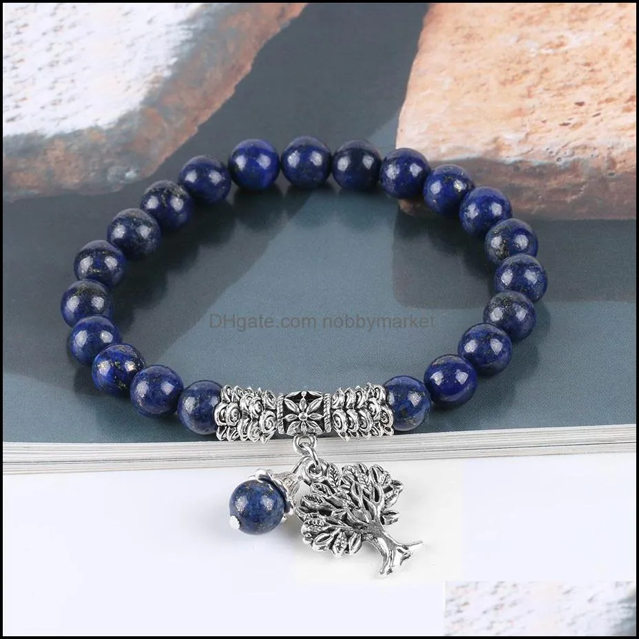 Chakra Natural Stone Lapis Lazuli Bracelets Tree of Life Bracelet Mala Beads Reiki Healing Meditation Energy Bangles