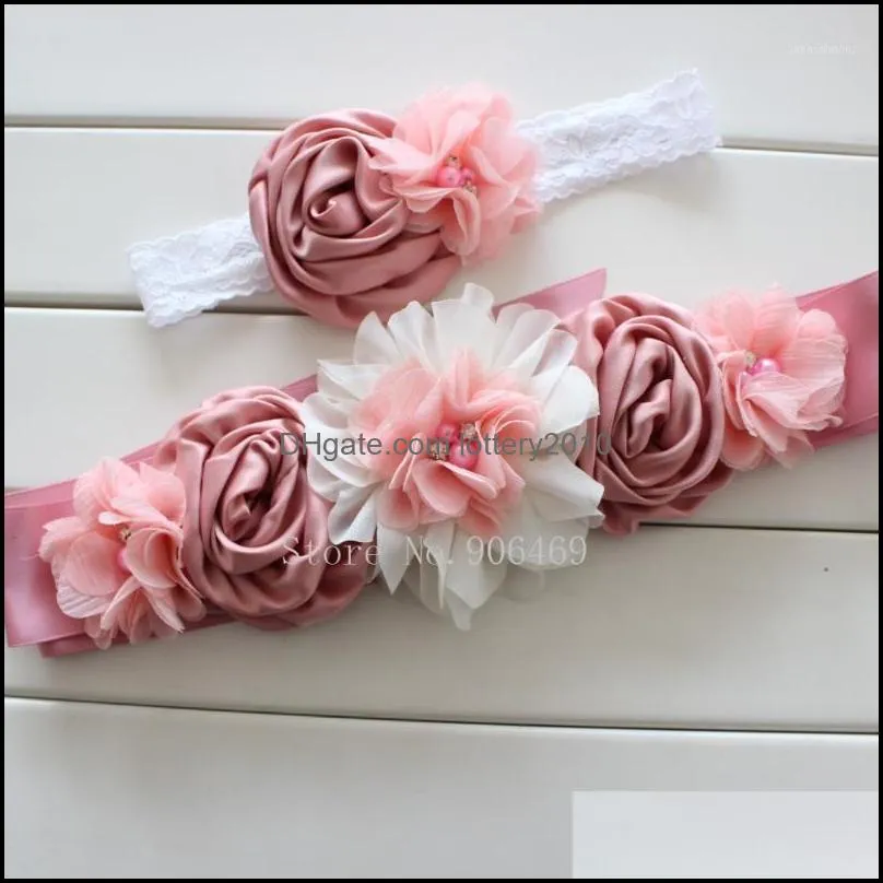 Belts & Aessories Fashion Aessoriesfashion Vintage /Ivory Belt,Girl Woman Sash Wedding Sashes Belt With Flower Headband 1 Set1 Drop Delivery