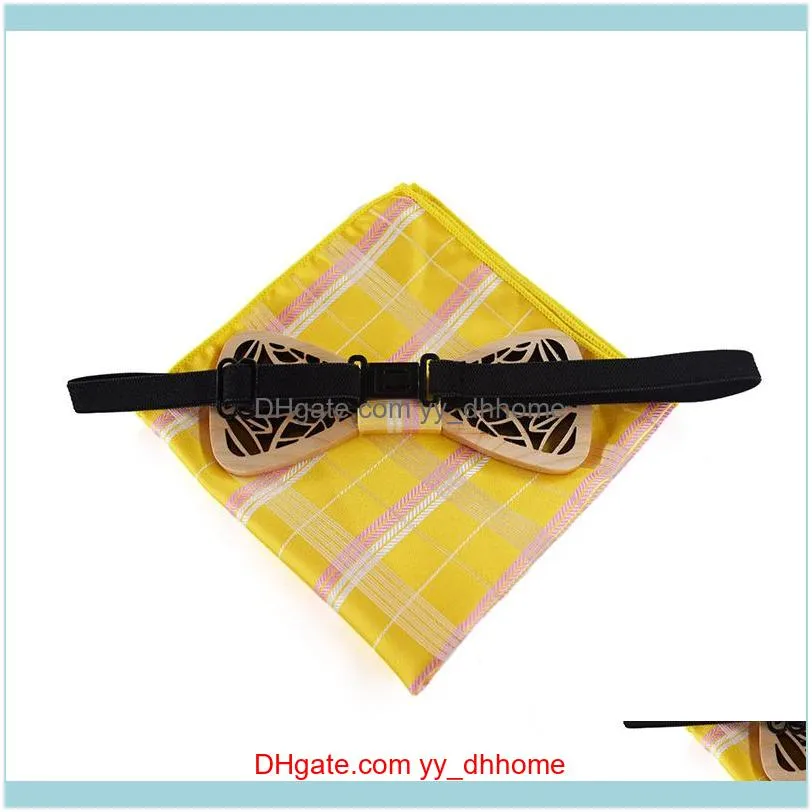 Neck Ties Drop High Quality Ash Floral Wood Bowtie Kerchief Engraved Adult Casual Wedding Suit Wooden Bow Tie Set With Case1