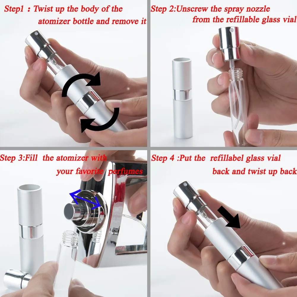 Twist Up Perfume Atomizer - 8ml Empty Spray Perfume Bottle for Traveling with Your Favorite Perfume or Oils