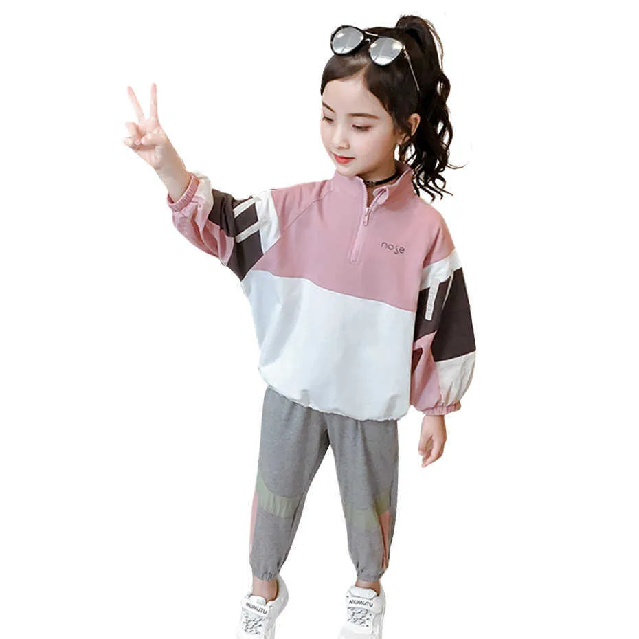 아이들의 옷 여자화물 자켓 + 바지 복장 패치 워크 세트 의류 십대 어린이 tracksuits 6 8 10 12 14 210528
