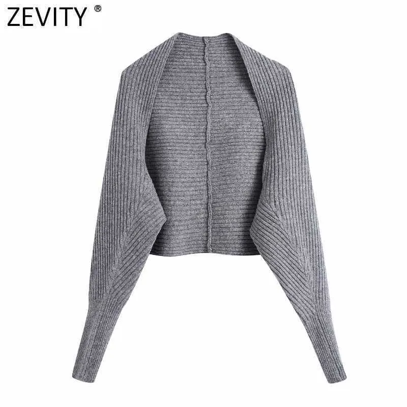 Zevity Women Overleeve Szal Styl Knitting Sweter Femme Chic Design High Street Casual Ladies Cardigans Topy S556 210603