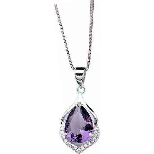 Enes Store Silver Amethyst Cubic Zirconia Water Drop Lady Necklace