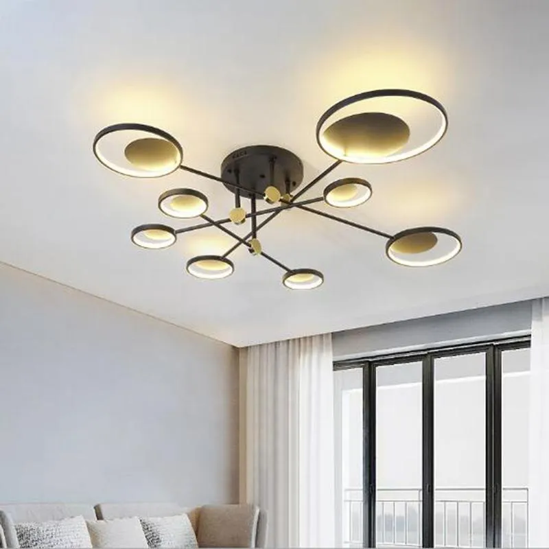 Modern Pinging Lights 4-6-8 Cabeças de fronteira preta Luminária de luxo criativo para vida para casa/sala de jantar Lâmpadas de quarto