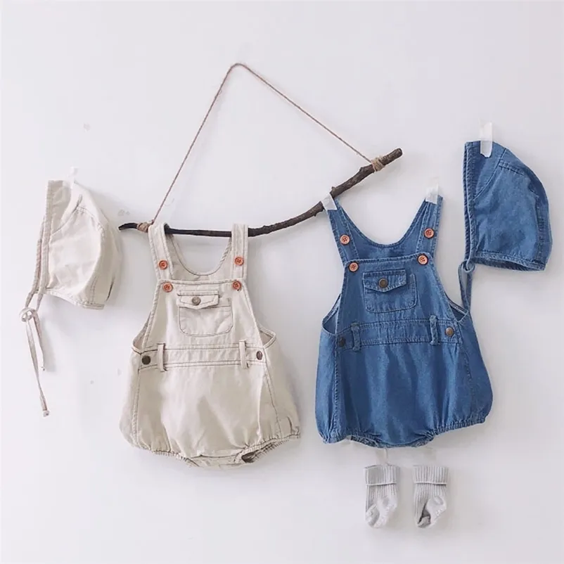 Meninos Jumpsuits Bolso Bebê Roupas Infantil Meninas Bodysuits Sem Mangas Macacões 210521