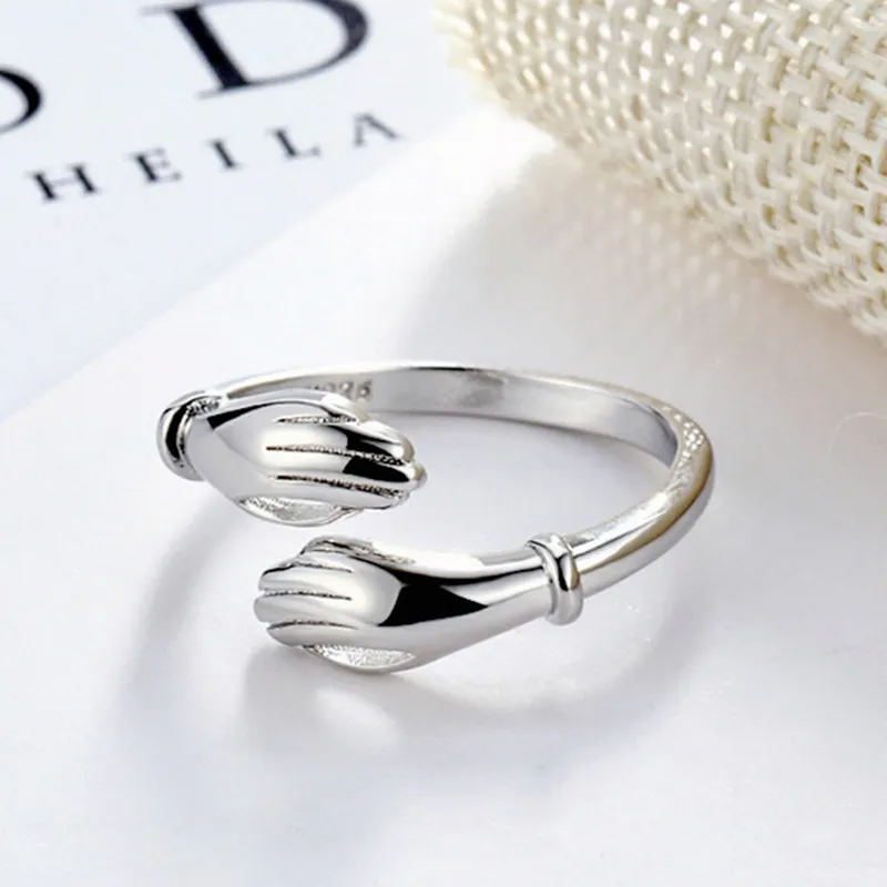 Women Girl Hug Shape Open Ring Silver Gold Cute Hand Finger Ring Fahsion Jewelry Accessories Wholesale